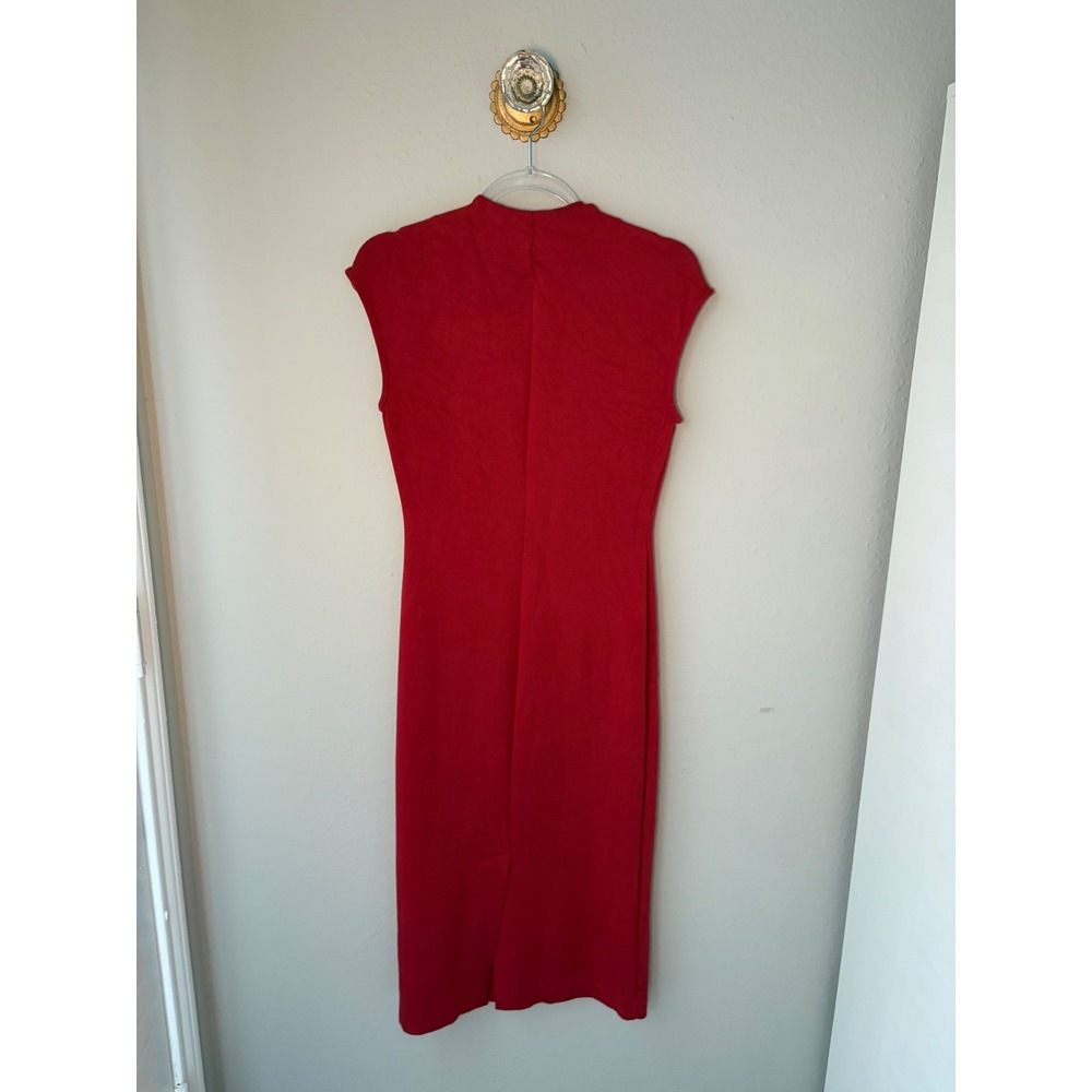 Elie Elie Tahari Red Minimalist Bodycon Midi Sheath Dress High Neck Size S